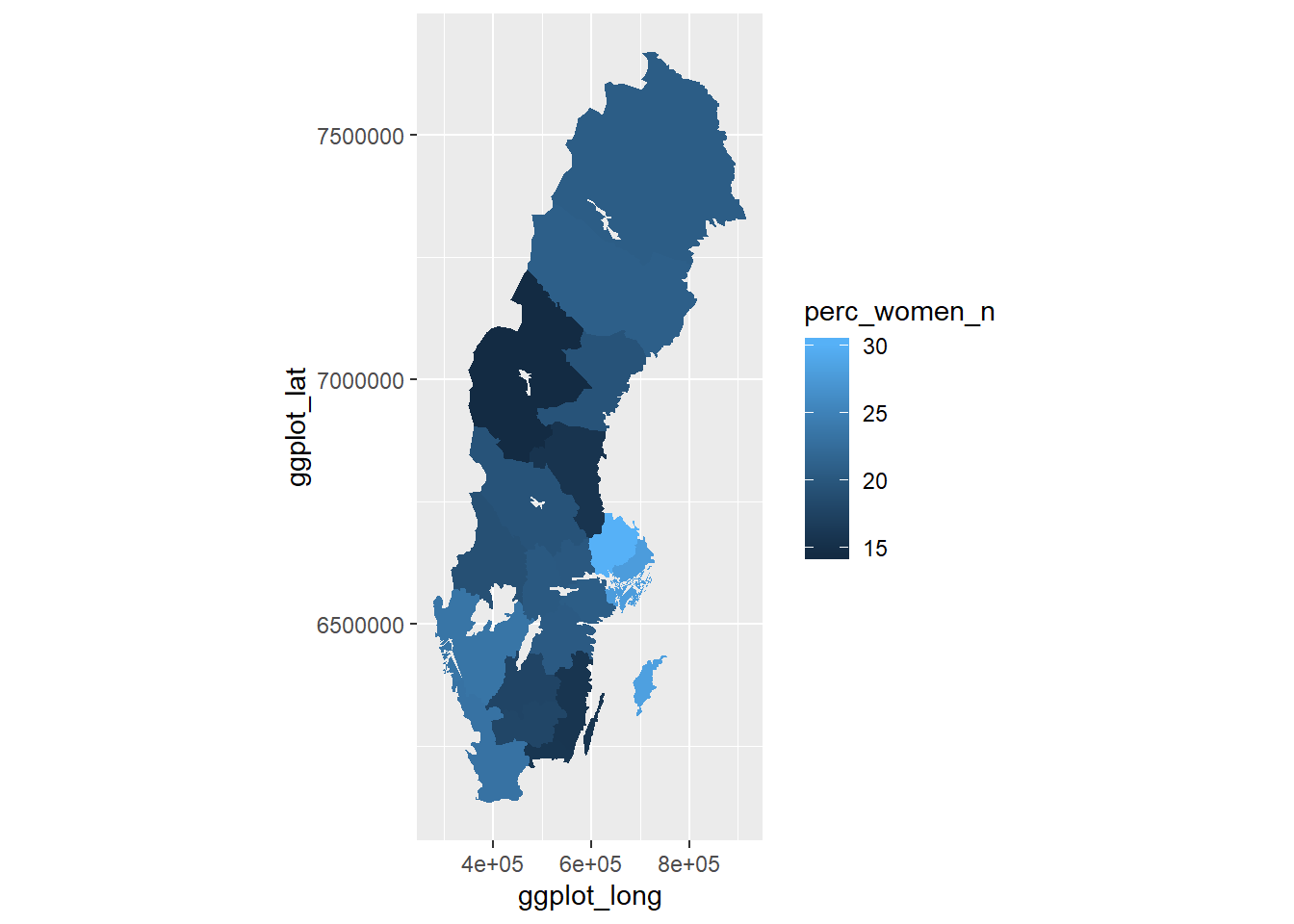 Percent women in the countys, 214 Engineering professionals